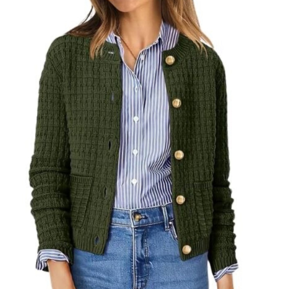 Cardigan Olive Green Sweater Gold Buttons Small by Ofeefan